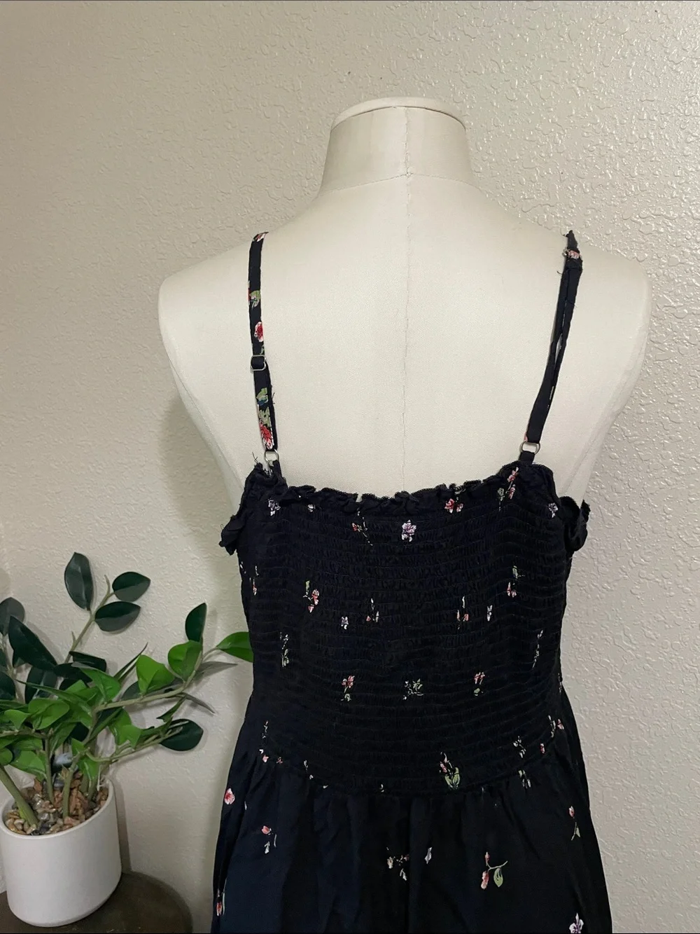 Angie Black Floral Smocked Maxi Dress